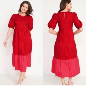 Old Navy Red and Pink Midi Dress